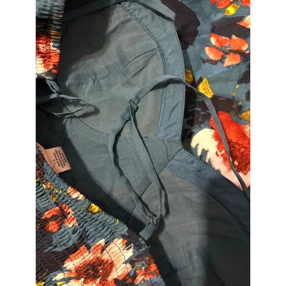 Floral Maxi Sundress LG Adjustable Spaghetti Straps Smocked Back Boho Hippie - Picture 8 of 11